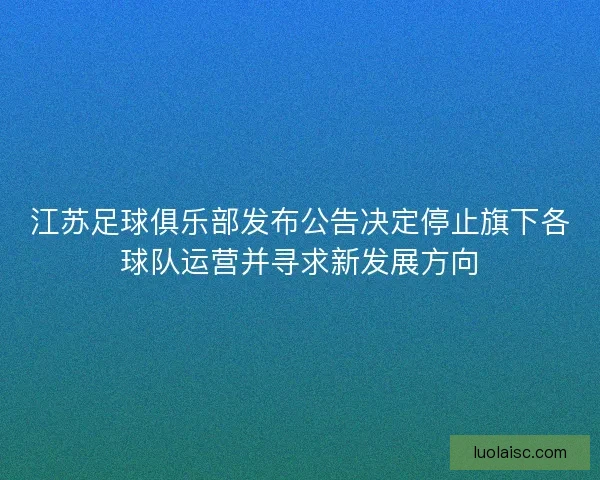 江苏足球俱乐部发布公告决定停止旗下各球队运营并寻求新发展方向